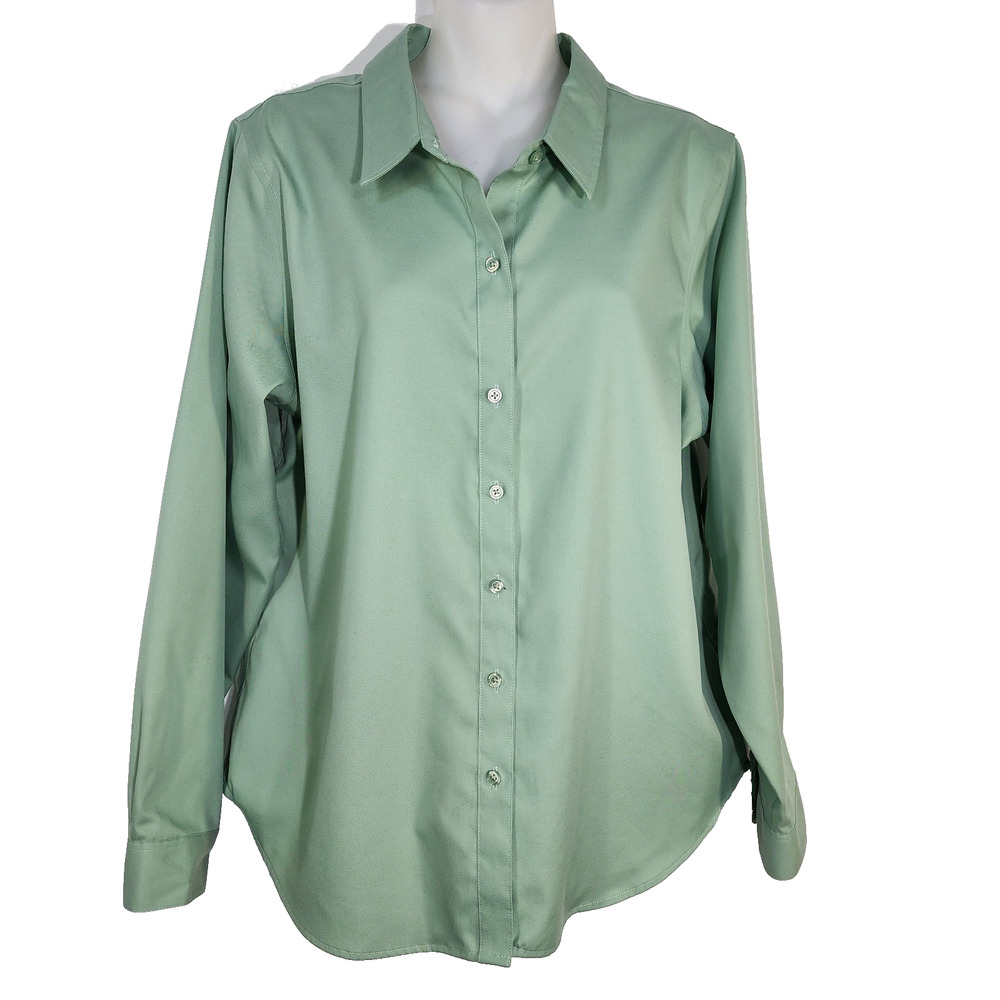 Coldwater Creek Shirt Women Size 14P Petite Button Up No Iron Long Sleeve Cotton
